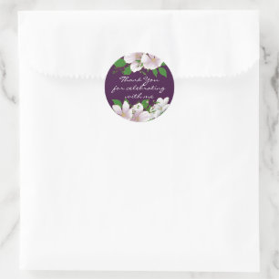 Gold Outlined Floral Purple Classic Round Sticker