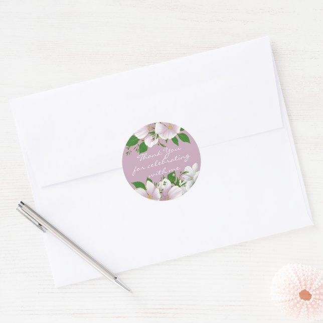 Gold Outlined Florals On Pink  Classic Round Sticker (Envelope)