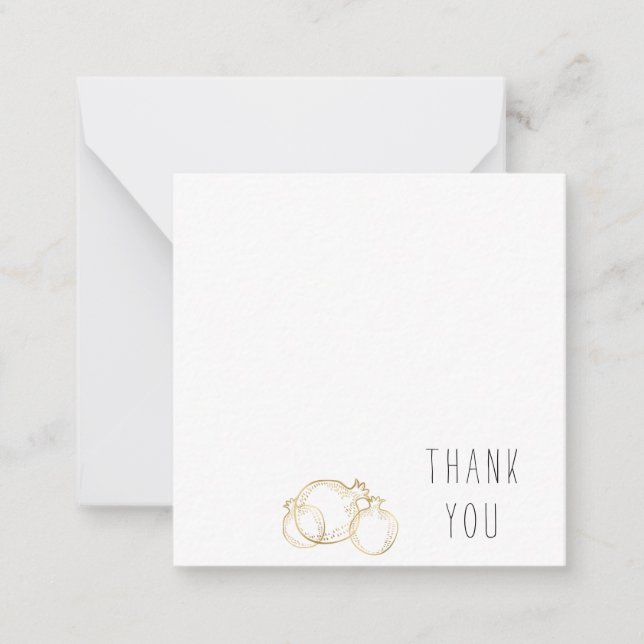 Gold Outlined Pomegranate Thank You Monogram Blank Card (Front)