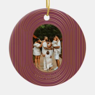 Gold Oval Frame Custom Photo Family Christmas Ceramic Ornament