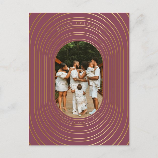 Gold Oval Frame Custom Photo Family Christmas  Holiday Postcard (Front)