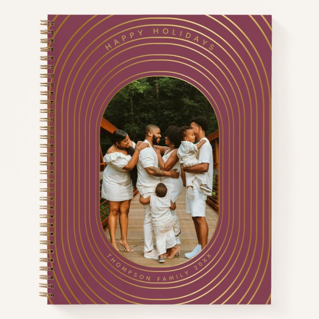 Gold Oval Frame Custom Photo Family Christmas Notebook (Front)