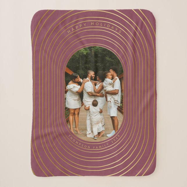 Gold Oval Frame Custom Photo Family Christmas Sherpa Blanket (Front)