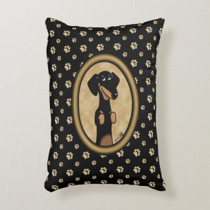 Gold Oval Frame Dachshund Portrait (black & tan) Accent Pillow