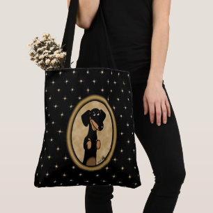 Gold Oval Frame Dachshund Portrait (black & tan) Tote Bag