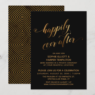 Gold over Black Happily Ever After Post Wedding Invitation