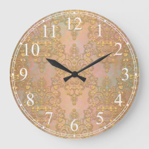 Gold over Gold Antique Style Lace Damask Large Clock