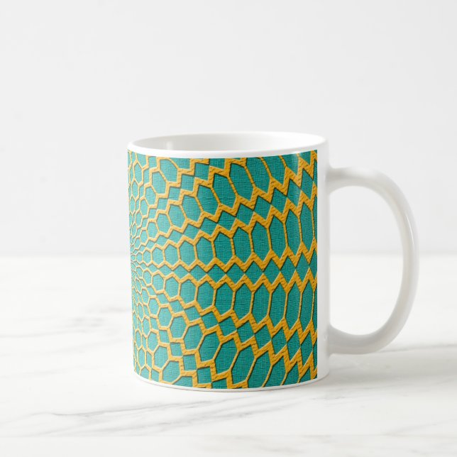 Gold over Teal Green Radial Geometric Pattern Coffee Mug (Right)