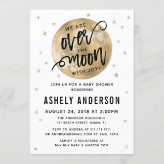 Gold Over the Moon Baby Shower Invitation