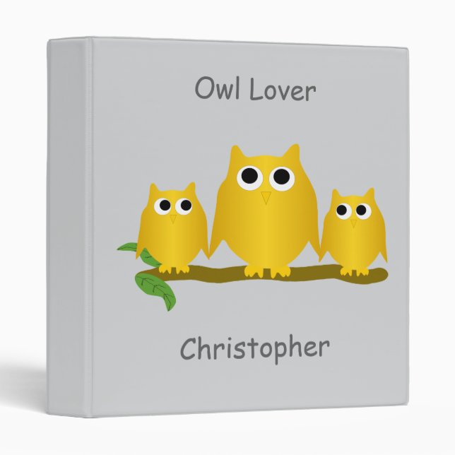 Gold Owls Design Any Colour Background Binder (Front/Spine)