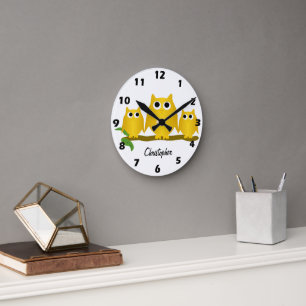 Gold Owls Design Personalised Round Clock