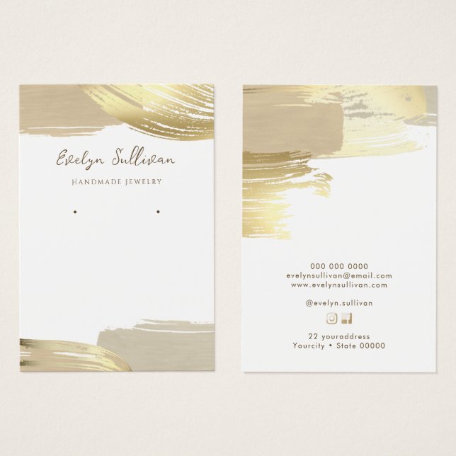 Gold paint brush strokes jewellery display card (Front & Back)