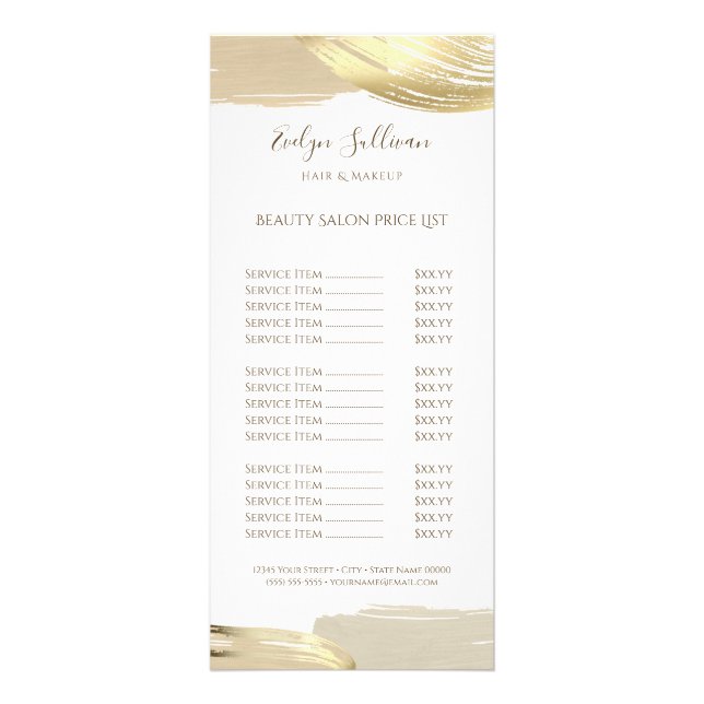 Gold paint brush strokes price list rack card (Front)
