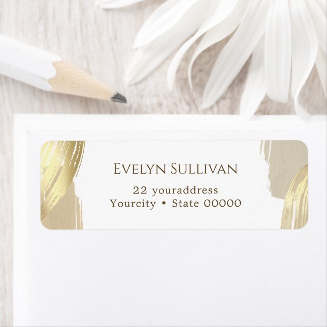 Gold paint brush strokes return address label (Insitu)