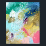 Gold paint dotted abstract poster<br><div class="desc">Colourful and fun art with gold painted accents and white markings</div>