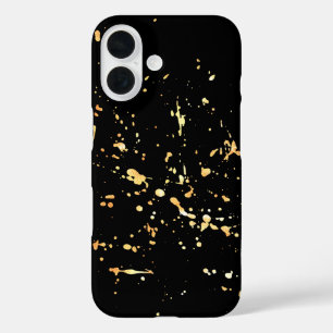 Gold Paint Splatter On Black iPhone 16 Case