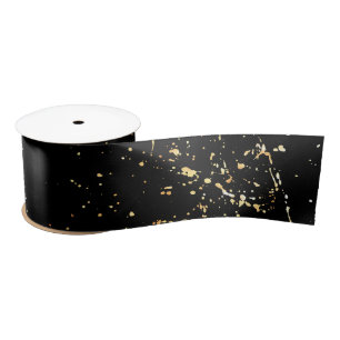 Gold Paint Splatter On Black Satin Ribbon