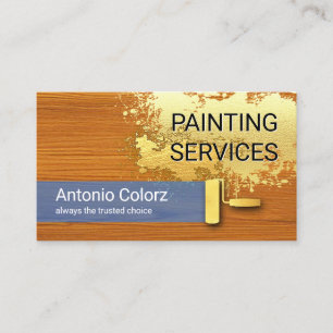 Gold Paint Splatter On Wood Painter Business Card