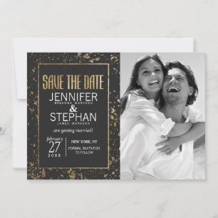 Gold Paint Splatters Save the Dates Date