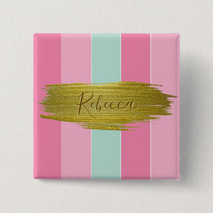 Gold Paint Stroke Colorful Mint Pink Stripes 2 Inch Square Button