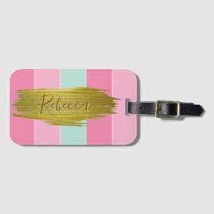 Gold Paint Stroke Colourful Stripes - Luggage Tag