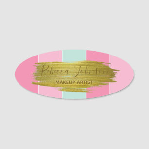 Gold Paint Stroke Colourful Stripes Name Tag