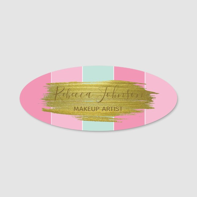 Gold Paint Stroke Colourful Stripes Name Tag (Front)