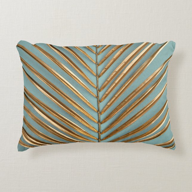 Gold Painted Tropical Palm Pattern Accent Pillow (Front)