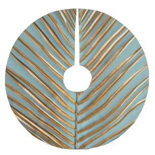 Gold Painted Tropical Palm Pattern Brushed Polyester Tree Skirt