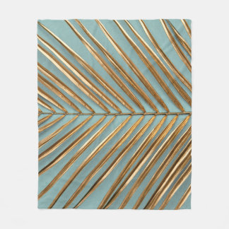 Gold Painted Tropical Palm Pattern Fleece Blanket