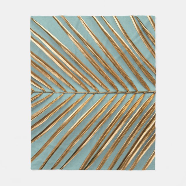 Gold Painted Tropical Palm Pattern Fleece Blanket (Front)