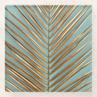 Gold Painted Tropical Palm Pattern Glass Coaster