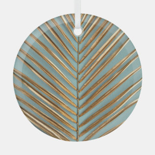 Gold Painted Tropical Palm Pattern Glass Ornament