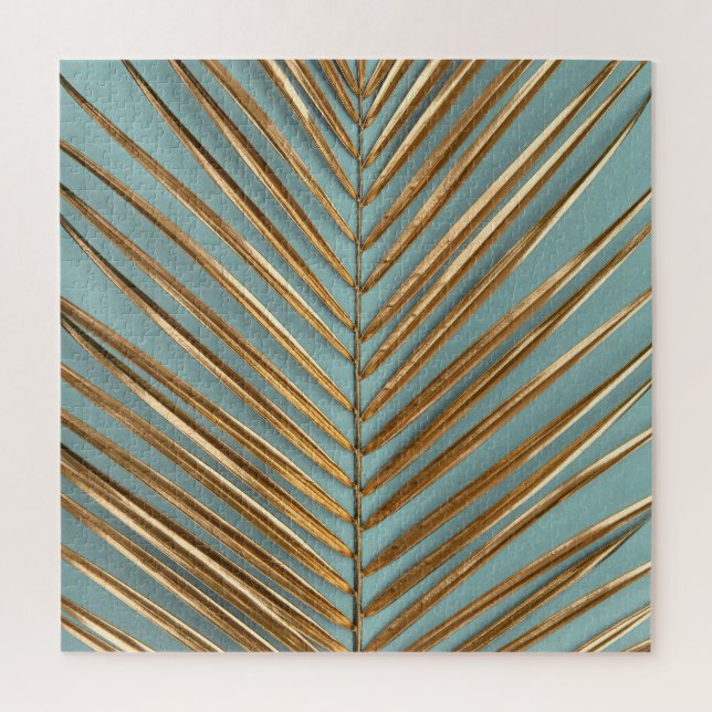 Gold Painted Tropical Palm Pattern Jigsaw Puzzle (Vertical)