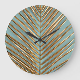 Gold Painted Tropical Palm Pattern Large Clock