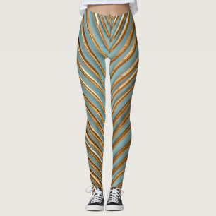 Gold Painted Tropical Palm Pattern Leggings