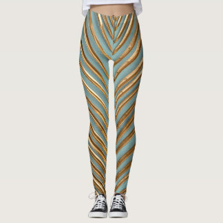 Gold Painted Tropical Palm Pattern Leggings