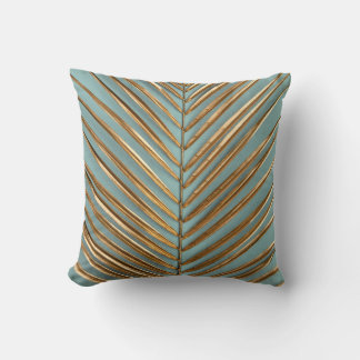 Gold Painted Tropical Palm Pattern Throw Pillow