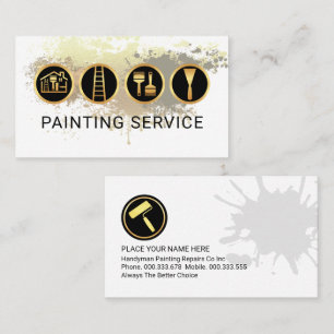 Gold Painting Tools On Paint Splatter Business Card