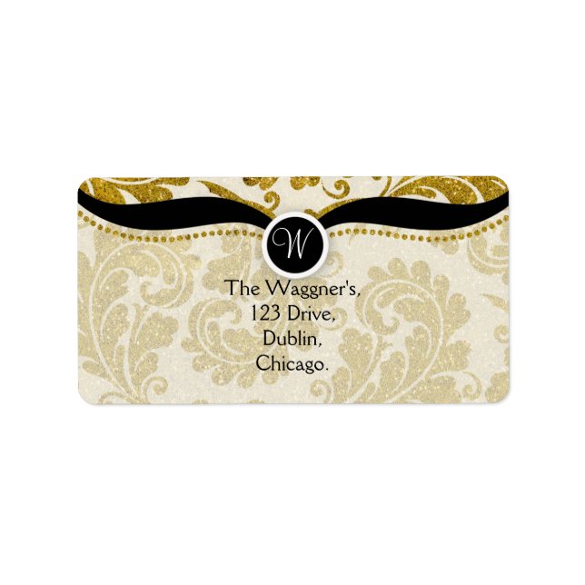 Gold Paisley Damask Étiquettes de adresse (Devant)