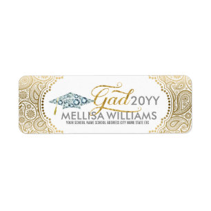 Gold Paisley Diamonds Grad hat & Modern Typography