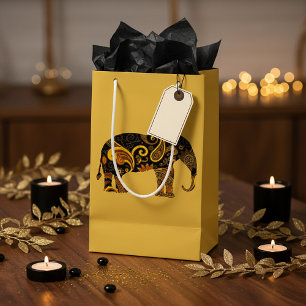 gold paisley elephant small gift bag
