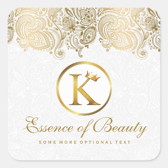 Gold Paisley Floral Lace White Background Square Sticker (Front)
