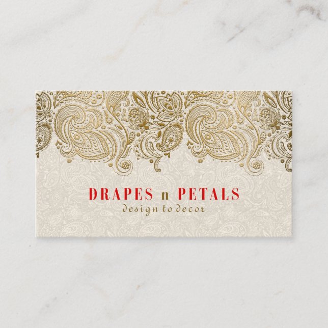Gold Paisley Lace With Cream Background Business Card (Front)