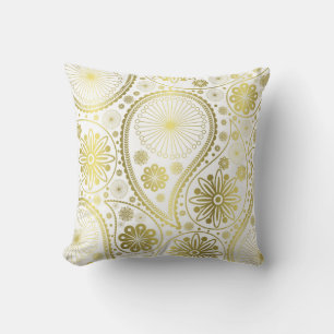 Gold paisley pattern throw pillow