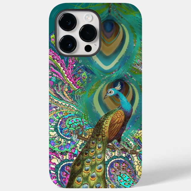 Gold Paisley Peacock & Feather You Choose Colour Case-Mate iPhone Case (Back)