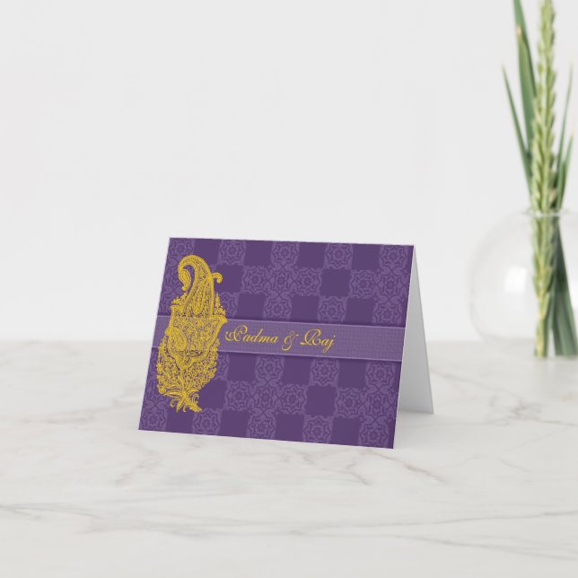 Gold Paisley & Purple Personalized Note Card (Front)
