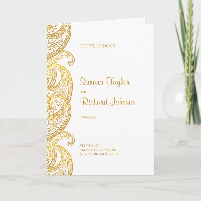 Gold Paisley Traditional Indian Wedding Program (Front)