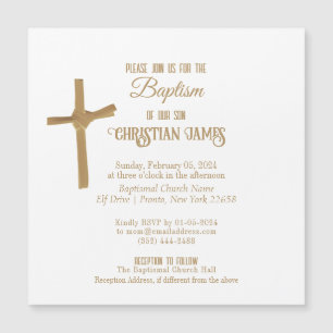 Gold Palm Cross Personalized Baptism Magnetic Invitation