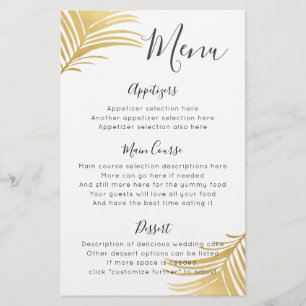 Gold Palm Feuille Beach Menu Destination Party